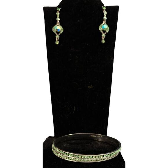 Unbranded Jewelry - Light Green Crystal Rhinestone Dangle Earring Bangle Bracelet Set Pierced